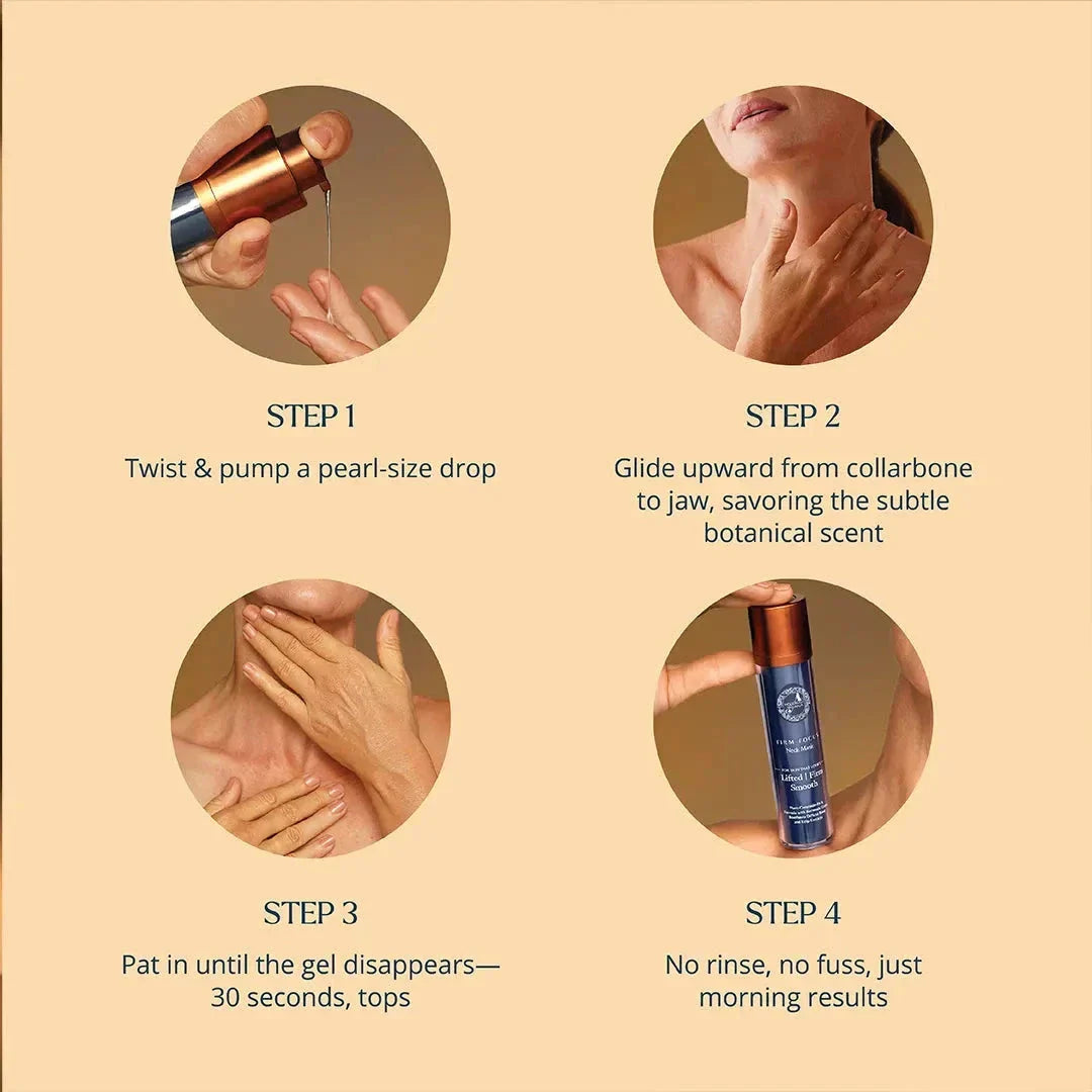 מסכת צוואר ממוקדת - מרימה, ממצקת ומחליקה את מראה העור הרפוי והנפוח בצוואר, בלסת, בסנטר ובחזה העליון - פעולה ממוקדת למיצוק הצוואר עם פיטו-סרמידים ושושנת מים - מסכת הצוואר הממצקת הטובה ביותר A Modernica Naturalis