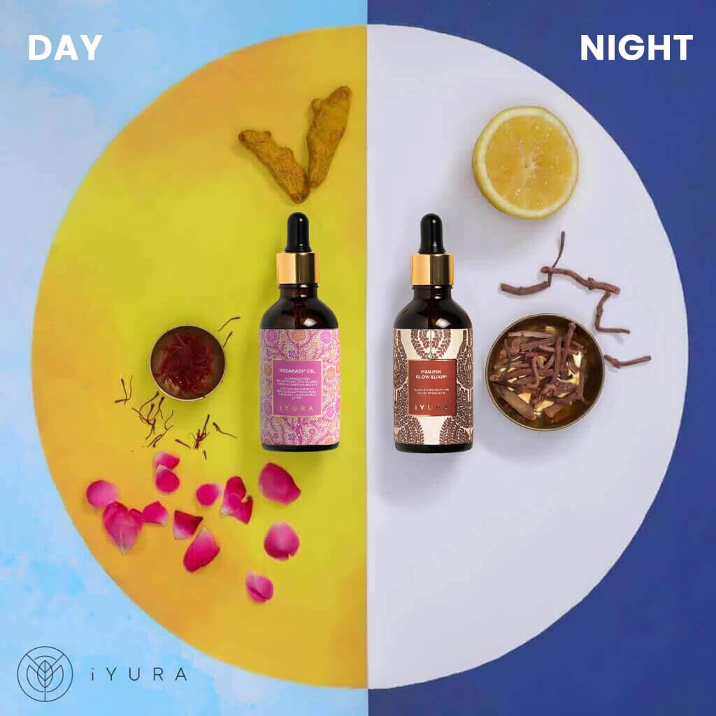 Day & Night Face Oil Duo - أفضل مرطب لبشرة صحية - مجموعة الأيورفيدا الطبيعية للعناية بالبشرة مجموعة الجمال iYURA 