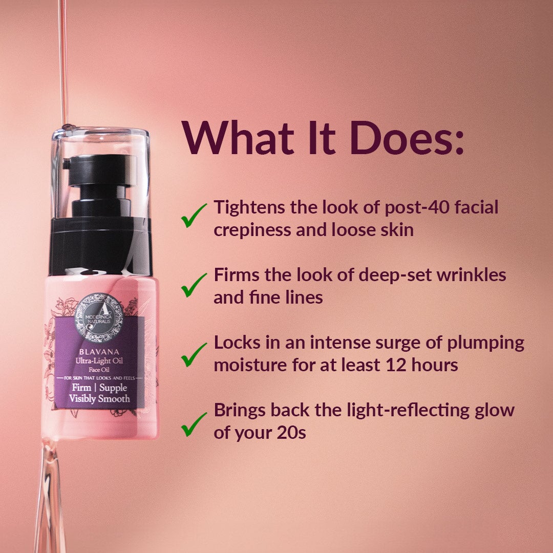 Blavana Ultra-Light Face Oil – Moisturizes, Softens, Firms Dry, Aging, Crepey Skin - Revolutionary Formula with Black Gram – Best Face Oil for Firm, Supple and Smooth Looking Skin – With Clinically Tested Ingredients 