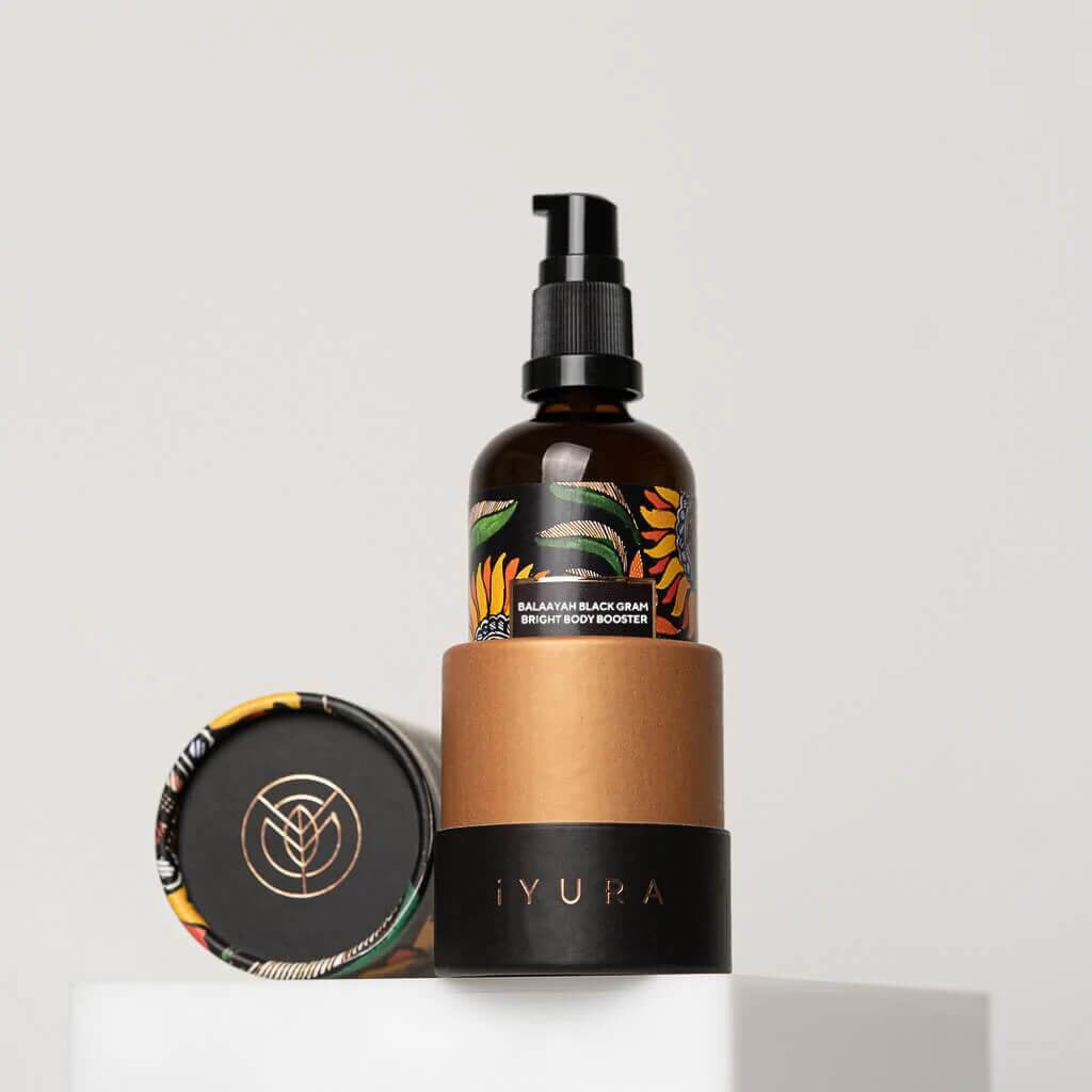 Balayah Black Gram Bright Body Booster - עם ארומה מתוקה והדרים של יסמין, הל, תפוז ולימונית - חבילה של 2 שמני גוף iYURA 