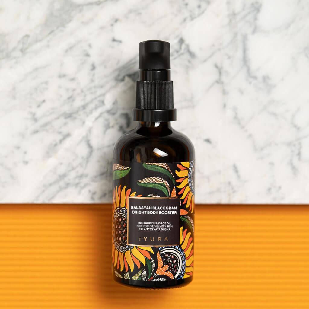 Balayah Black Gram Bright Body Booster - עם ארומה מתוקה והדרים של יסמין, הל, תפוז ולימונית - חבילה של 2 שמני גוף iYURA 
