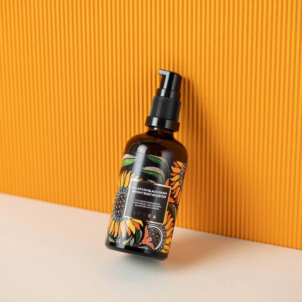 Balayah Black Gram Bright Body Booster - עם ארומה מתוקה והדרים של יסמין, הל, תפוז ולימונית - חבילה של 2 שמני גוף iYURA 