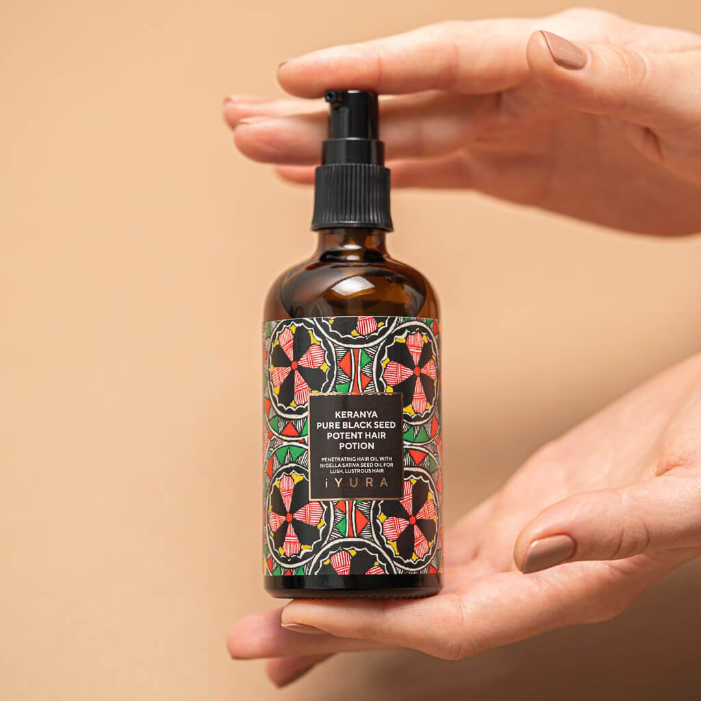 Keranya Pure Black Seed Potent Hair Potion - שיער מבריק יותר על הראש, לא במסרק שמן לשיער iYURA 
