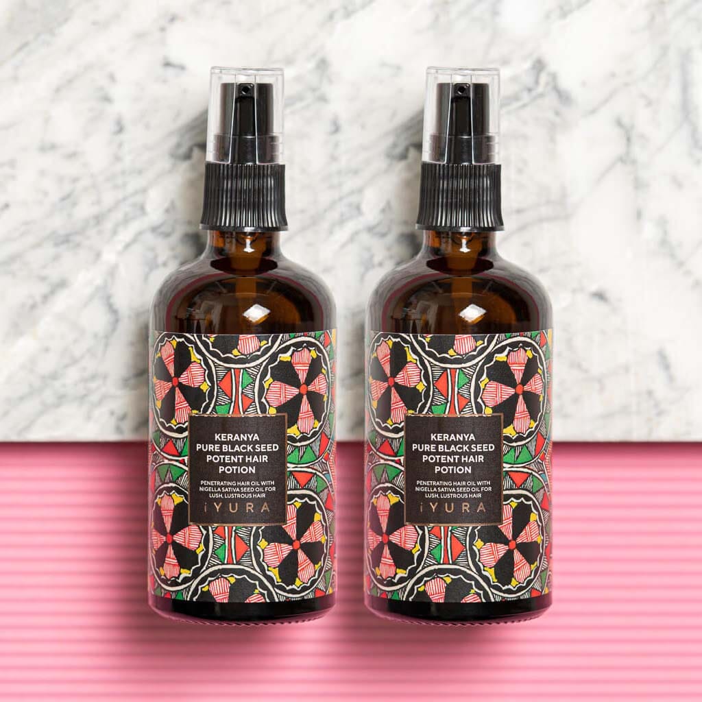 Keranya Pure Black Seed Potent Hair Potion (חבילה של 2) - שמן לשיער מבריק יותר על הראש, לא במסרק iYURA 